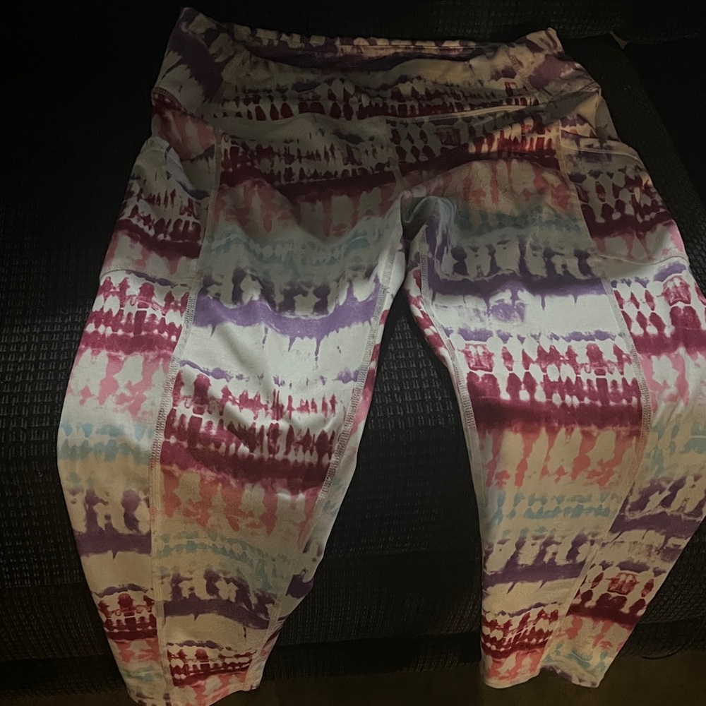 Ladies Tie-Dye Print Leggings - Purple & Pink